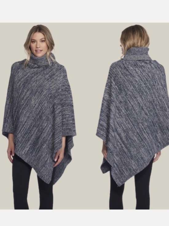 Barefoot Dreams Sweaters - Barefoot Dreams Marled Turtleneck Poncho - Dove Gray One Size fits all
